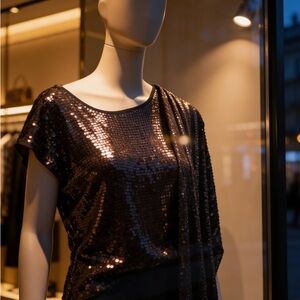 Michael Kors Black Sequin Asymmetrical Dress